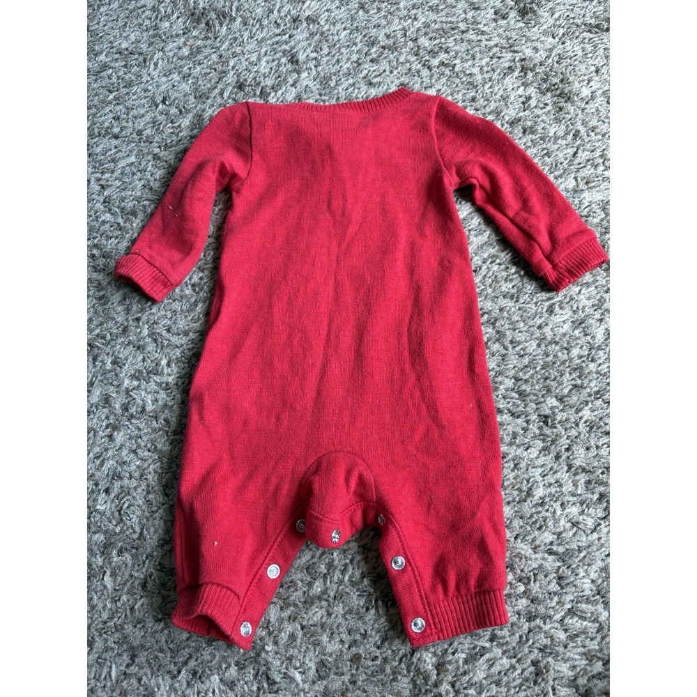 Old Navy 0-3M Red Cotton Knit Long Sleeve Button Romper One-Piece - Picture 4 of 4